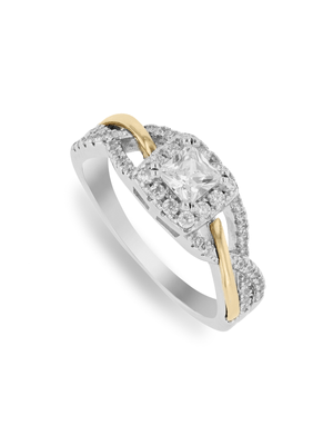 Yellow Gold & Sterling Silver, Cubic Zirconia Square Halo Ring