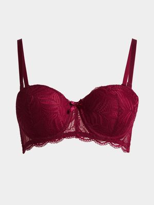 Jet Women's Single Lace Cranberry Fashion Bra in Burgundy