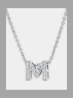 CZ Initial Necklace M Silver Plated