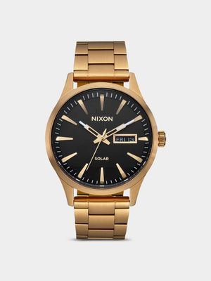 Nixon Men's Sentry Solar Black Dial & Gold Plated Stainless Steel Watch