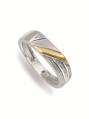 Yellow Gold & Sterling Silver Diamond Men's Dress Ring