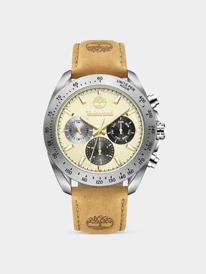 Timberland Carrigan Stainless Steel Beige Dial Tan Leather Chronograph Watch