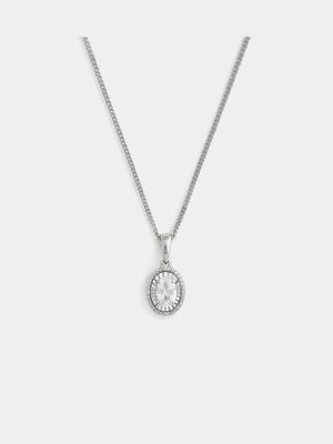 Sterling Silver Diamond & Created Sapphire Oval Illusion Pendant