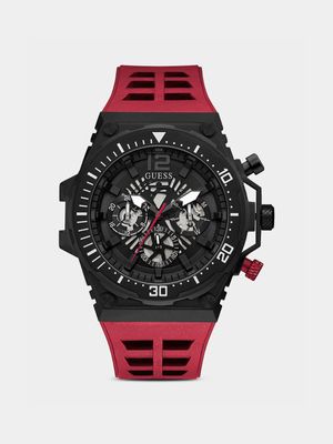 Guess Men’s Exposure Black Plated Stainless Steel & Red Silicone Chronograph Watch