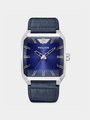 Police Omaio Stainless Steel Blue Leather Watch