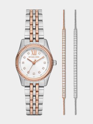 Michael Kors  Lexington Silver & Rose Plated Watch & Bracelet Set