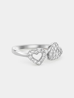 Sterling Silver Cubic Zirconia Women’s Double Heart Wraparound Ring