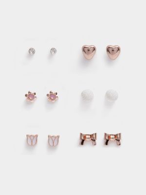 Girl's Rose Gold 6-Pack Stud Earrings
