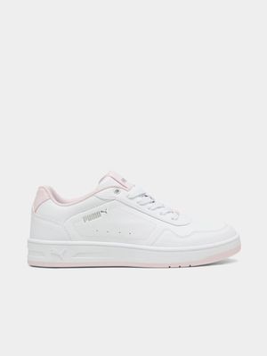 Womens Puma Court Classic White/Pink Sneakers