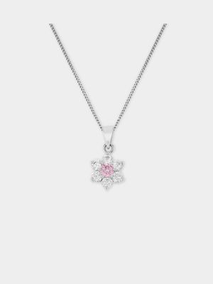 Sterling Silver Cubic Zirconia Kid's Flower Pendant Necklace