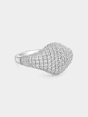 Sterling Silver Cubic Zirconia Pavé Signet Ring