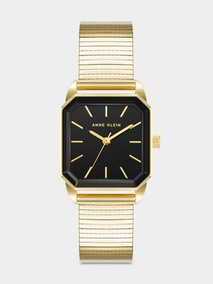 Anne Klein Black Dial Gold Plated Octagonal Stainless Steel Mesh Watch
