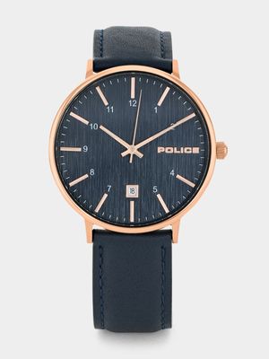Police Polaris Rose Plated Blue Dial Blue Leather Watch