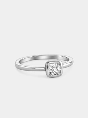 Sterling Silver Cubic Zirconia Women’s Bezel Cushion Ring
