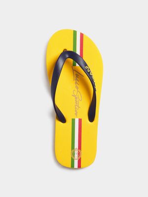 Fabiani Men's Stripe Logo Yellow Flip Flops