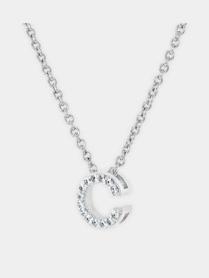 CZ Initial Necklace C Silver Plated