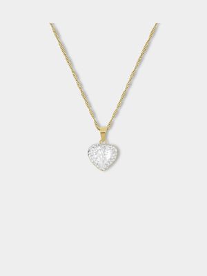 Yellow Gold & Sterling Silver, Cubic Zirconia Crystal Heart Pendant on a  Chain