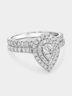 White Gold 1.1ct Lab Grown Diamond Pear Halo Twinset Ring