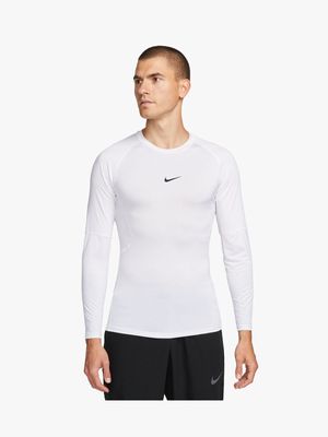 Mens Nike Dri-Fit Pro Long Sleeve White Base Layer Top