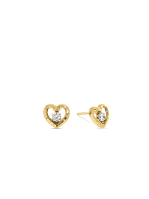 Yellow Gold, Cubic Zirconia Heart Stud Earrings