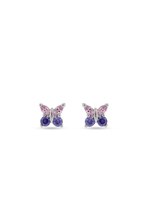 Miss Swiss Sterling Silver Purple & Pink Cubic Zirconia Butterfly Stud Earrings