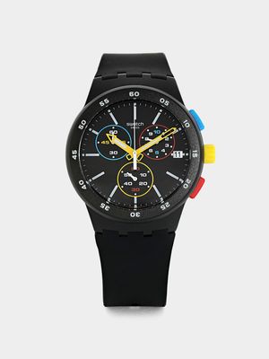 Swatch Black-One Silicone Chronograph Watch