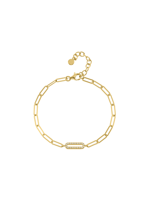 Gold Toned Sterling Silver Cubic Zirconia Women’s Paper Clip Bracelet
