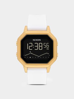 Nixon Women's Siren Stainless Steel Gold Plated & White Silicone Digital Watch