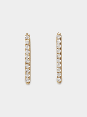 18ct Gold Plated CZ Bar Stud Earrings