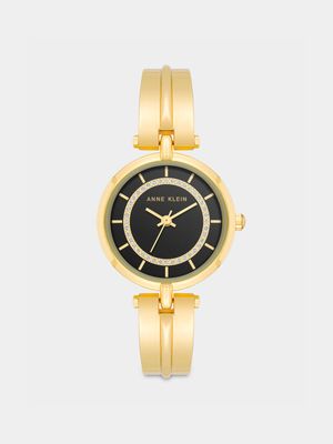 Anne Klein Gold Plated &  Black Glitter Dial Bracelet  Watch