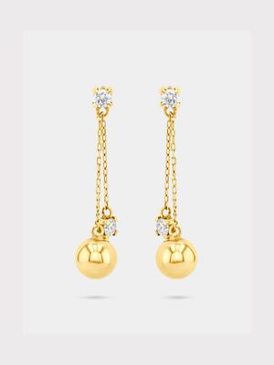 Yellow Gold Women’s Cubic Zirconia and Ball design Drop Earrings