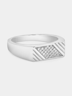 Sterling Silver Cubic Zirconia Rectangle Signet Ring
