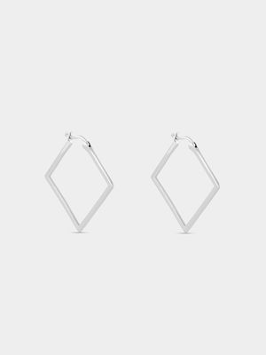 Sterling Silver Diamond-Shaped Hoop Earrings