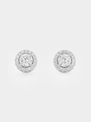 Sterling Silver Cubic Zirconia Round Halo Channel Stud Earrings