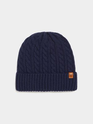 Men's Navy Cable Knit Beanie