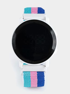 Girl's Pink & Blue Striped Digital Watch