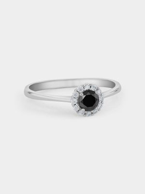 Sterling Silver Black Cubic Zirconia Halo Ring