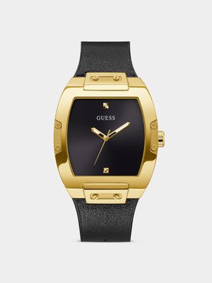 Guess Men's Phoenix Gold Plated Black Leather & Silicone Watch