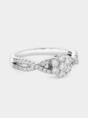 Sterling Silver Cubic Zirconia Flower Crossover Ring