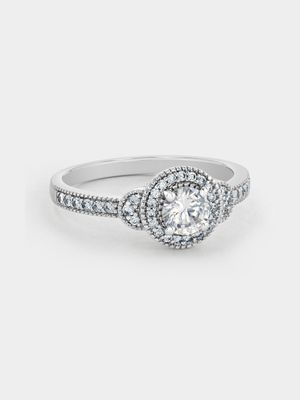 Cheté Sterling Silver Cubic Zirconia Women’s Round Vintage-Style Halo Ring