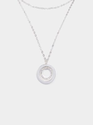 Double Diamante Circle Pendant Necklace