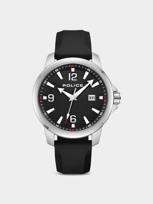 Police Mensor Stainless Steel Black Dial Black Silicone Watch