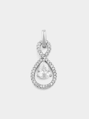 Sterling Silver Cubic Zirconia Pear Solitaire Infinity Pendant Off Chain