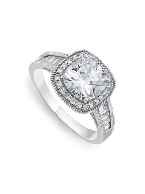 Sterling Silver & Cubic Zirconia Bold Cushion Ring