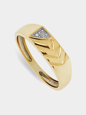 Yellow Gold Diamond Men’s Ribbed Ring