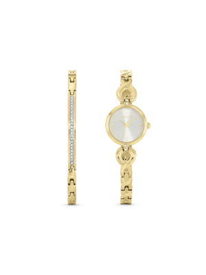 Tempo Gold Tone Crystal Watch 2 Piece Set