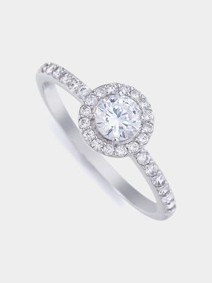 Sterling Silver & Cubic Zirconia Halo Solitaire Ring