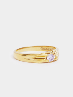 Gold Tone June  Birthstone CZ Lavender Pinky Ring