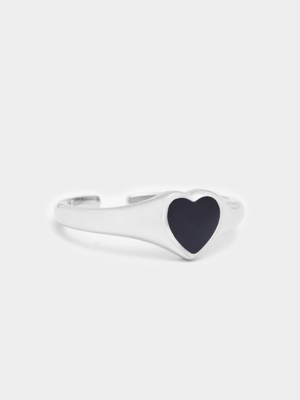Sterling Silver Open Ended Neon Black Heart Center Ring P