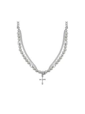Double Layer Chain & Pearl With Cross Pendant